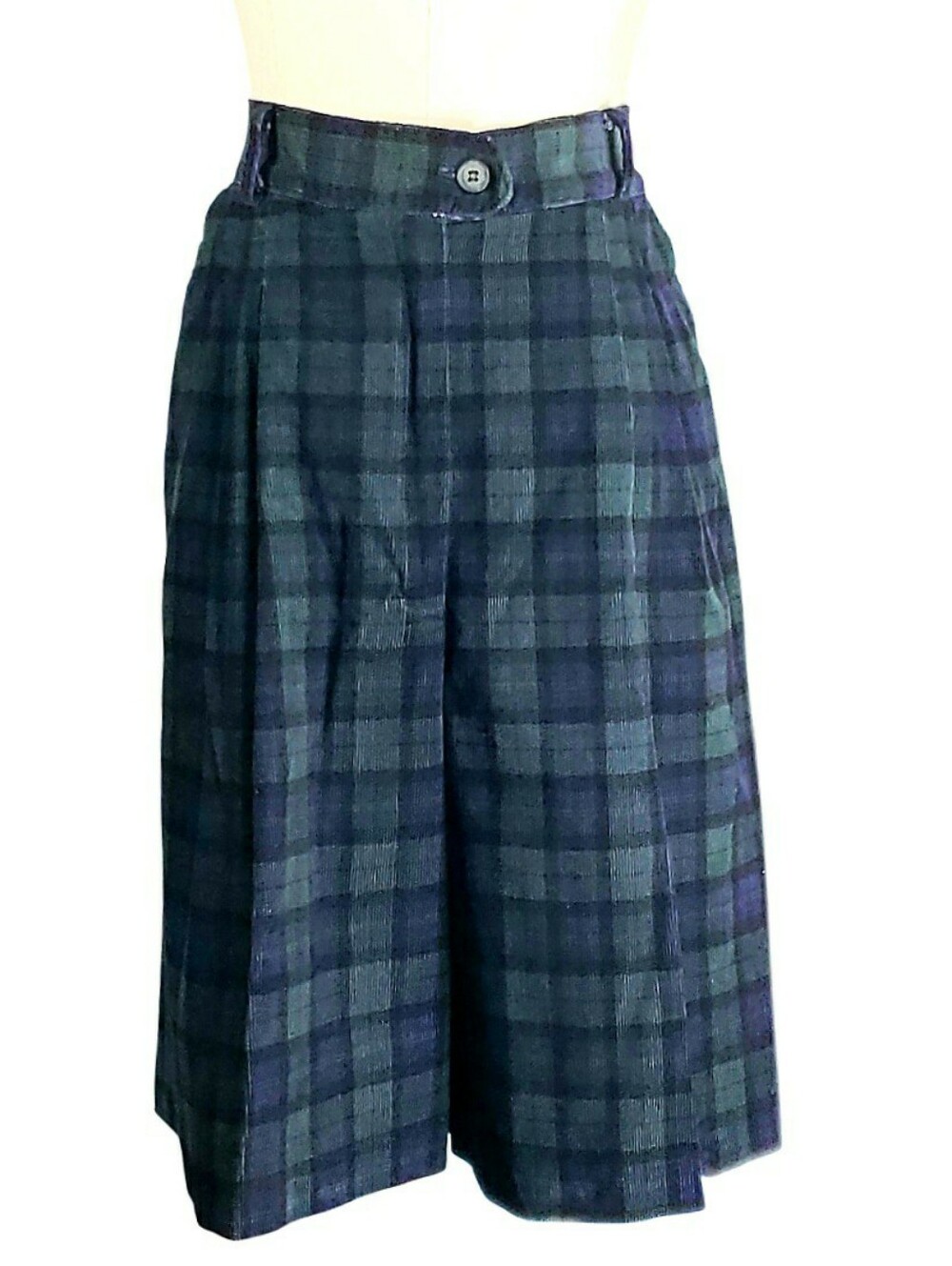 Vintage Counterparts Green & Navy Plaid Corduroy Bermuda Shorts 12 Holiday Fall